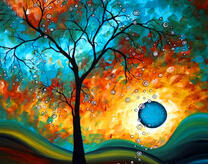 Черное солнце, дерево и горы