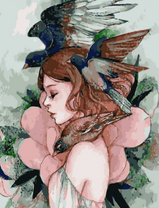 Без бренда «Девушка с большим цветком и птицы» в Красноярске в интернет-магазине  Без бренда «Девушка с большим цветком и птицы» в Красноярске