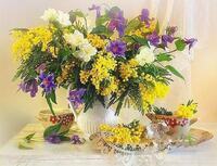 Без бренда «Букет из мимозы и колокольчиков в вазе» в Красноярске в интернет-магазине  Без бренда «Букет из мимозы и колокольчиков в вазе» в Красноярске