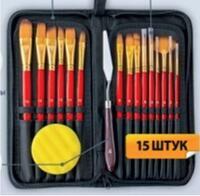 Без бренда «Набор кистей для рисования в чехле, премиум набор (15 нейлоновых кистей, 1 мастихин) красные» в Красноярске