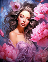 Девушка и нежные розовые пионы