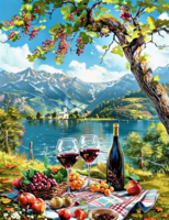 Без бренда «Винный натюрморт с бокалами, бутылкой вина, фруктами и ягодами» в Красноярске