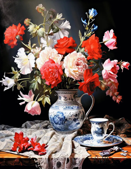 Алмазная мозаика 40x50 Шикарный букет из разных цветов на столе