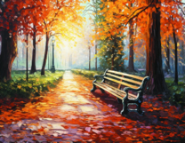 Одинокая скамейка в осеннем парке