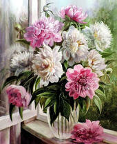 Без бренда «Пионы в прозрачной вазе у окна» в Красноярске
